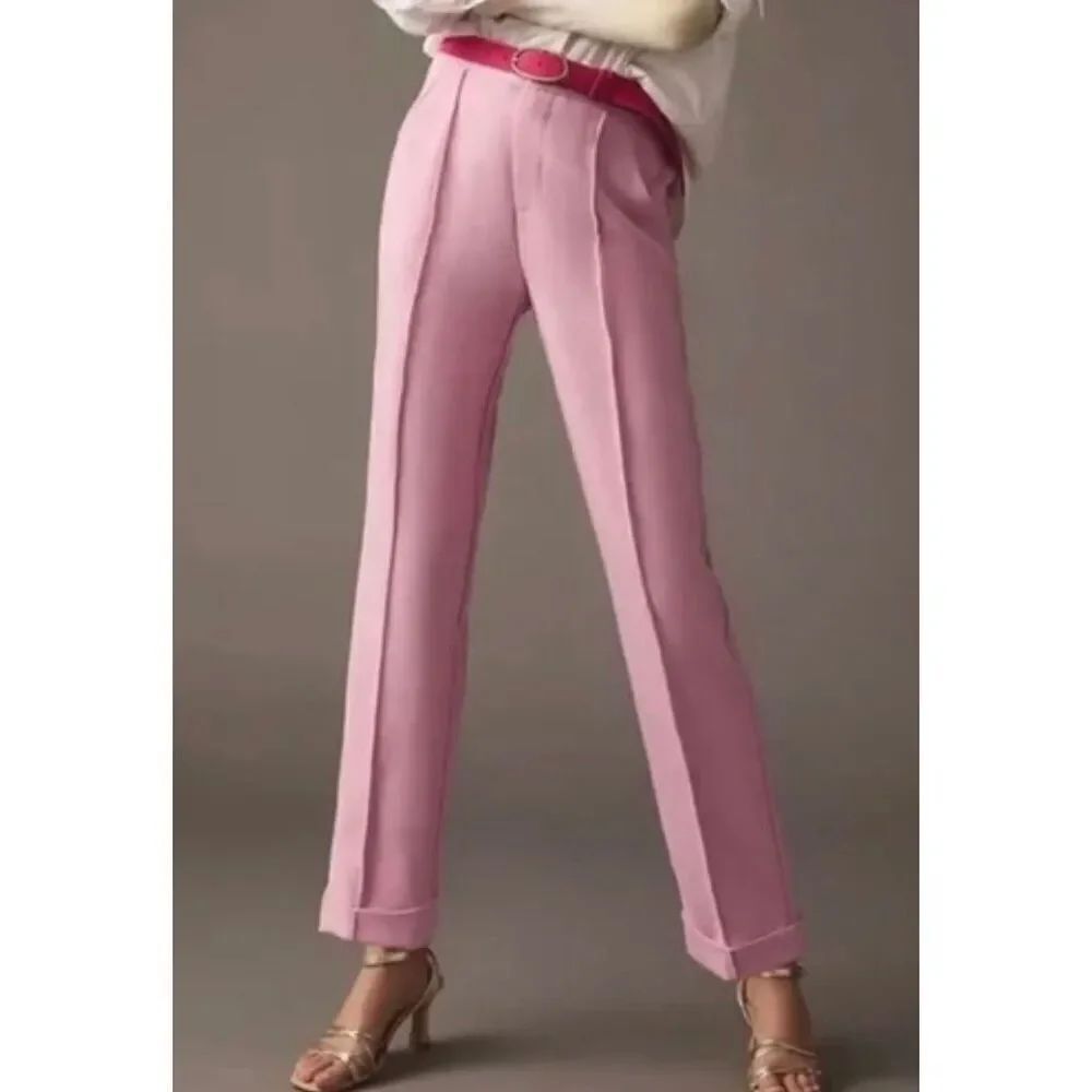 Anthropologie Maeve pink seam front trouser pant 4
